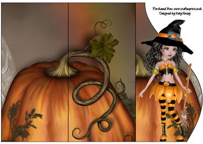 Pumpkin Witch Triple Fold Card in Brunette