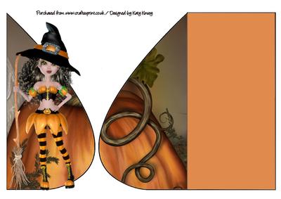 Pumpkin Witch Teardrop Card in Brunette