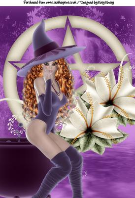 Pretty Witch in Purple with Pentacle A4 Card Front in Auburn