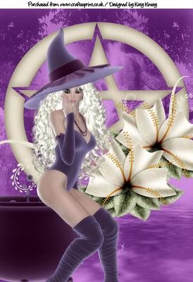 Pretty Witch in Purple with Pentacle A4 Card Front in Blonde