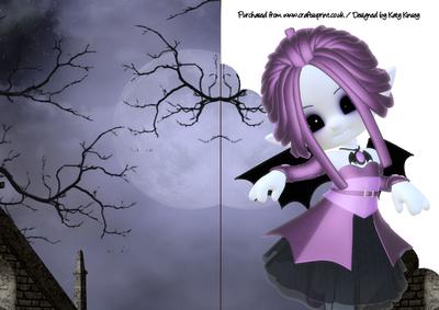 Dracula's Daughter A5 Shaped Front Print & Fold Card Purple