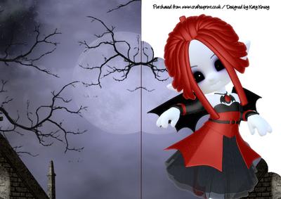 Dracula's Daughter A5 Shaped Front Print & Fold Card Red