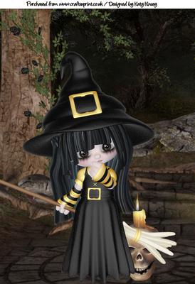 Spellcraft Little Witch with Black Hair A4 Topper