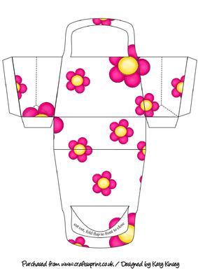 3D Handbag Purse Shaped Gift Box Bright Pink Flowers