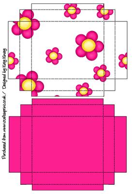 Gift Box with Lid Bright Pink Flowers