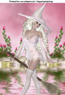 Pretty Witch in Pink A4 Card Front in Blonde