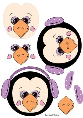 Christmas Penguin in Earmuffs Decoupage Sheet Lilac
