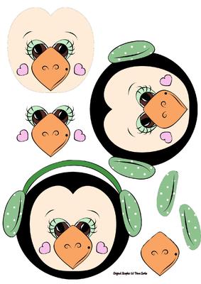 Christmas Penguin in Earmuffs Decoupage Sheet Green