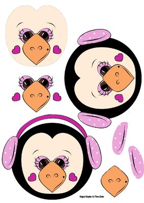 Christmas Penguin in Earmuffs Decoupage Sheet Pink