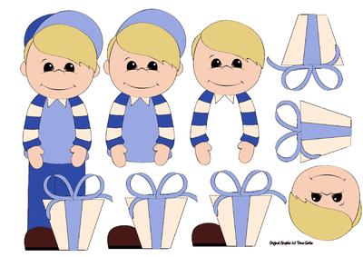 Christmas Boy with Present Decoupage Sheet in Blue