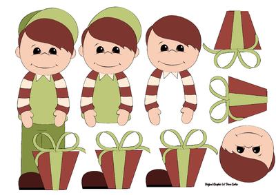 Christmas Boy with Present Decoupage Sheet in Red and Green