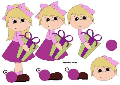 Christmas Girl with Present Decoupage Sheet in Pink & Purple
