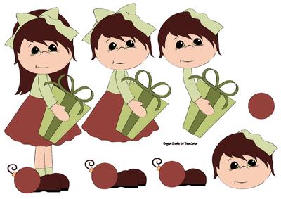 Christmas Girl with Present Decoupage Sheet in Red and Green