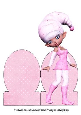 Pinkie the Christmas Elf Stand Up Card