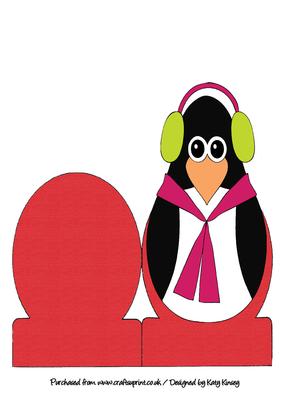 Penguin in Ear Muffs Stand Up Card