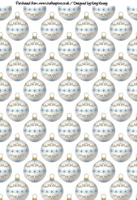 Snowflake Christmas Baubles in White & Blue A4 Backing Paper