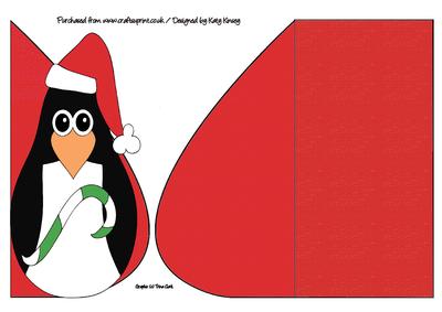 Christmas Penguin with Green Candy Cane Teardrop Card