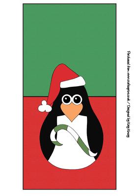 Christmas Penguin with Green Candy Cane Over the Edge Card