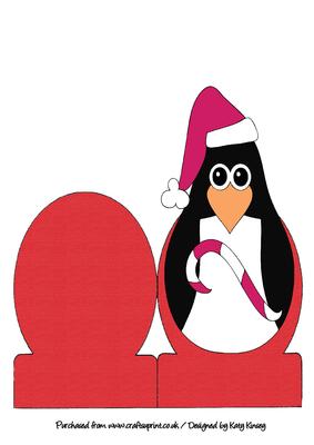 Christmas Penguin with Red Candy Cane Stand Up Card