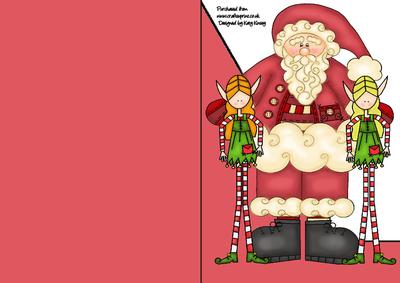 Santa with His Elves A5 Shaped Front Print and Fold Card