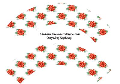 Poinsettias and Holly Cupcake Wrappers