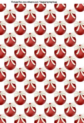 Christmas Baubles in Red with Bow A4 Backing Paper