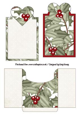 Christmas Holly Heart Tag Pocket Card