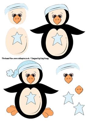 Cute Baby Penguin Simple Decoupage in Blue
