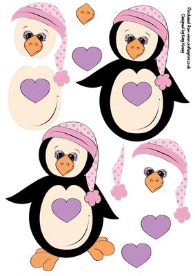 Cute Baby Penguin Simple Decoupage in Pink