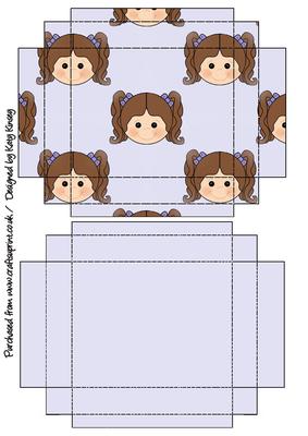 Little Girl Gift Box with Lid Brown Hair