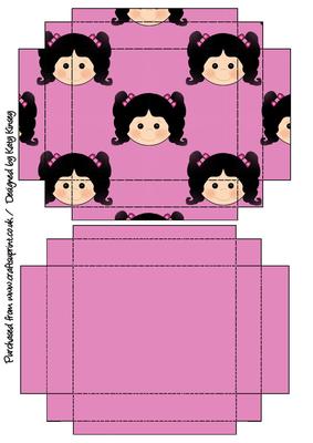 Little Girl Gift Box with Lid Black Hair