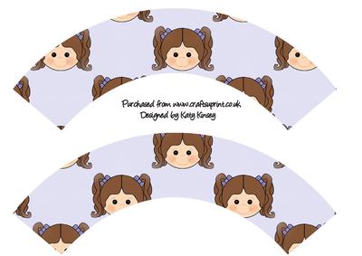 Little Girl Cupcake Wrappers Brown Hair