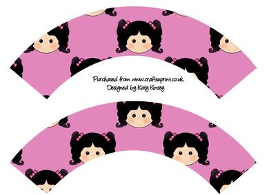 Little Girl Cupcake Wrappers Black Hair