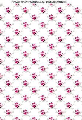 Love Heart Skulls with Bows Backing Paper in Bright Pink