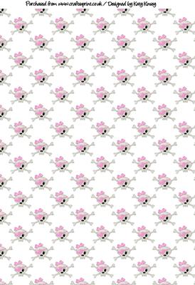 Love Heart Skulls with Bows Backing Paper in Baby Pink
