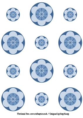 Round Floral Card Toppers in Blue