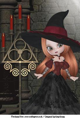 Witch with Candelabra A4 Topper Auburn Hair