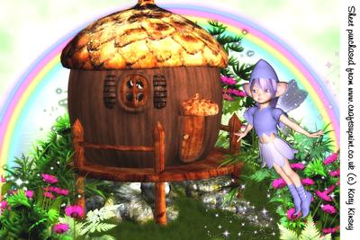 Pixie Acorn House A4 Card Front