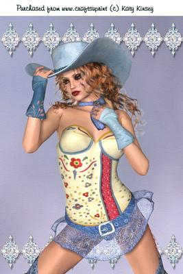 Yee-hah Line Dancer or Cowgirl in Blue A4 Card Front