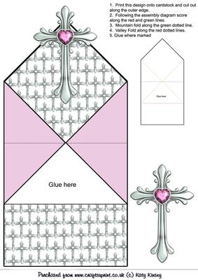 Ornate Cross Religious Pop Up Spring Card in Pink