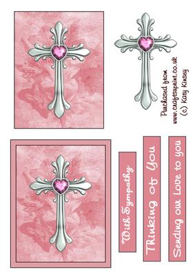 Ornate Pink Cross Sympathy Decoupage Sheet