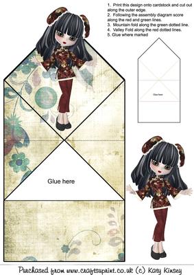 Little China Girl in Brown Pop Up Spring Card