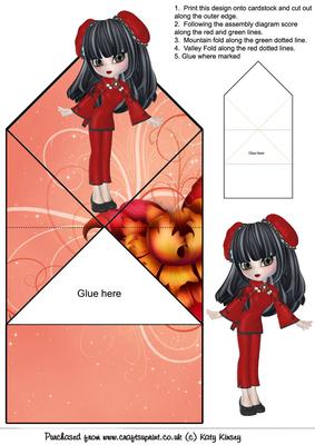 Little China Girl in Red Pop Up Spring Card