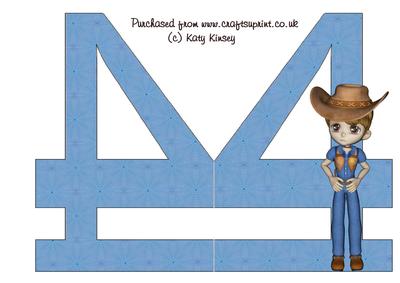 Your 4th Birthday Number Shaped Card - Cowboy