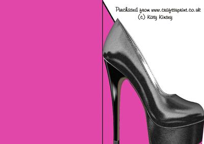 High Heeled Shoe Shaped Front Card in Black and Hot Pink