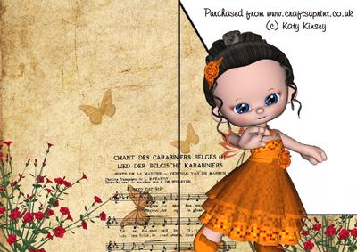 In My Orange Party Dress Shaped Front Print and Fold Card
