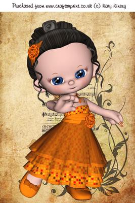 In My Orange Party Dress A4 Card Front