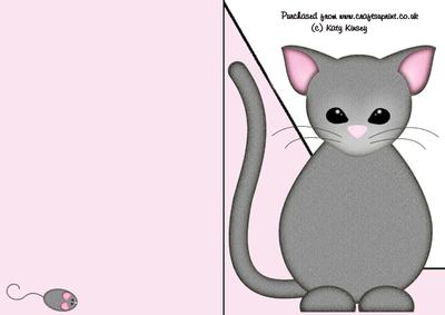 Cute Cat and Mouse Shaped Front A5 Print and Fold Card