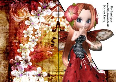 Blossom Fairy in Red A5 Shaped Front Print and Fold Card