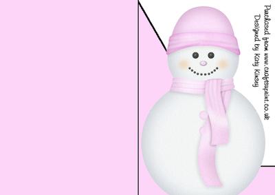 Pastel Pink Snowman A5 Print and Fold Shaped Front Card